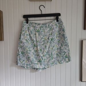 Ellen Tracy Linen Tropical Print Skort in Green and Blue